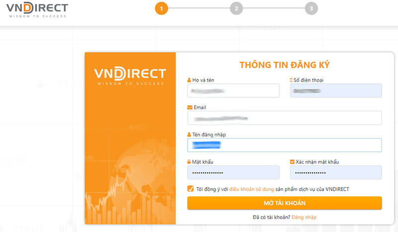 Bước 1: Đăng ký mở tài khoản chứng khoán VNDirect Online